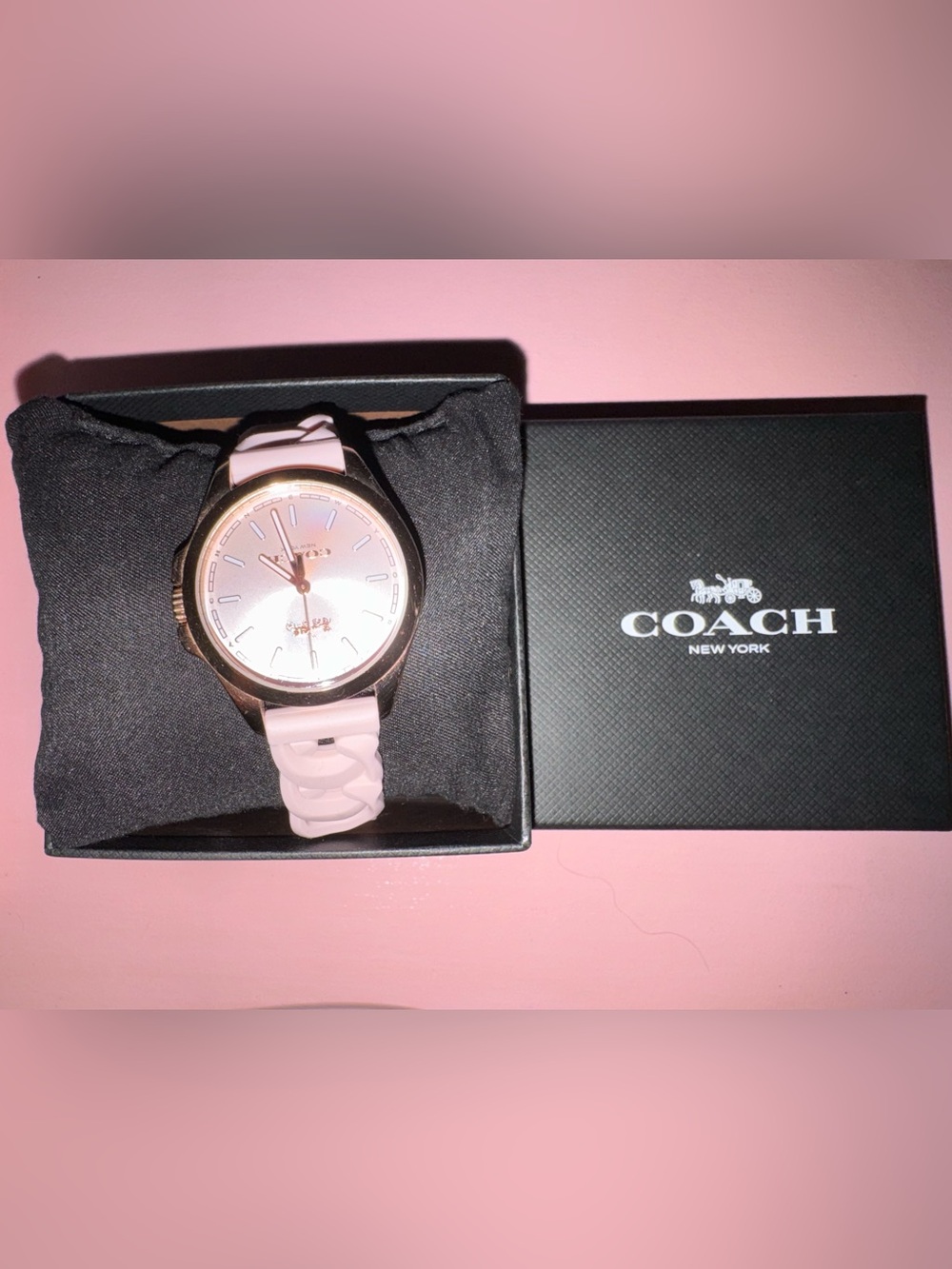 COACH Rose Gold-Tone Case Pink Dial and Pink Silicone Strap Women’s Watch